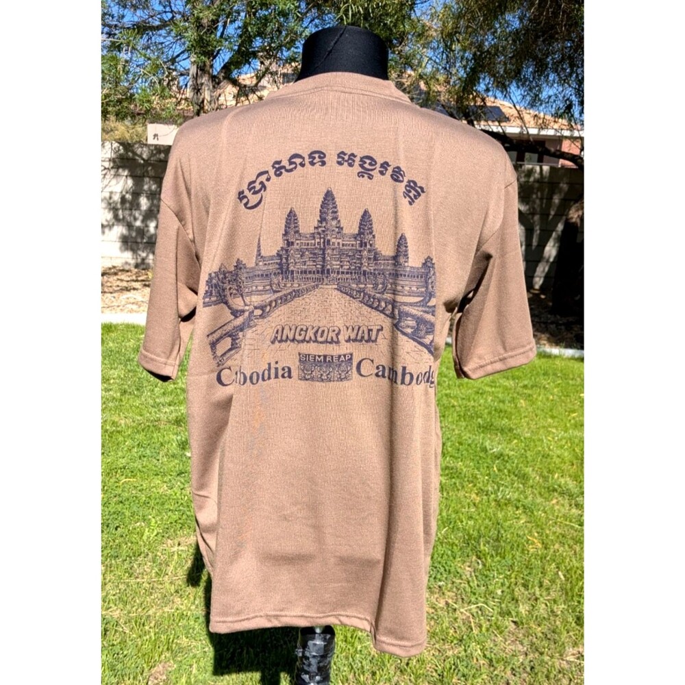 Angkor Wat Siem Reap Khmer City of Temples Cambodia XL Chocolate Brown Shirt NOS